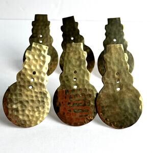 Set of 6 Vintage Hammered Brass Snowman Napkin Rings 3.25" Long 90s